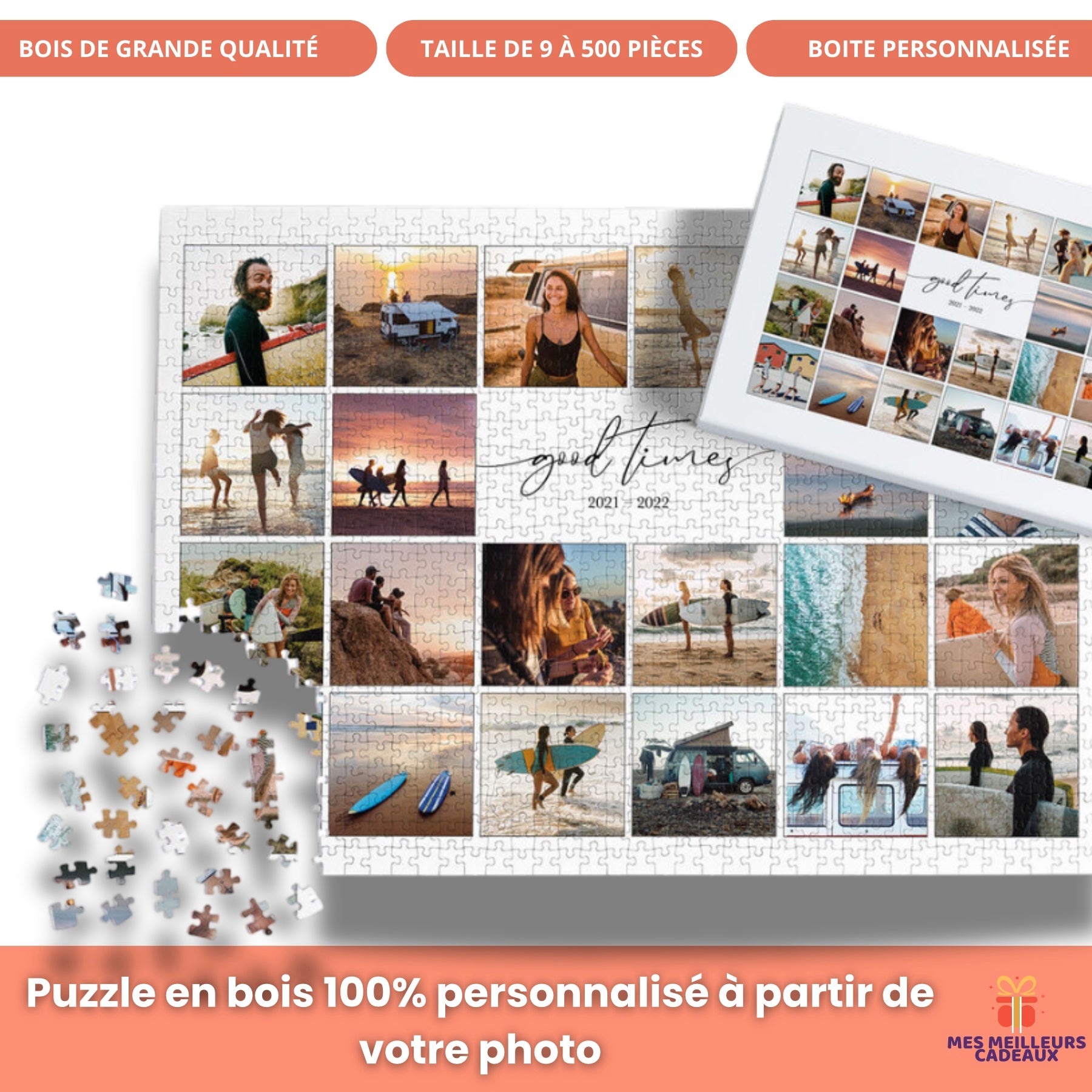 Puzzle en bois personnalisé avec photo - 9 à 500 pièces