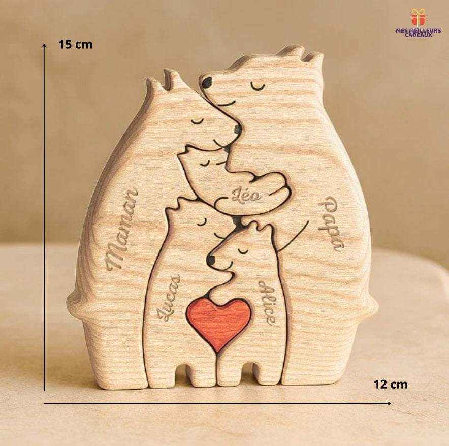 Famille ours en bois personnalisée avec prénoms - 2 à 6 ours