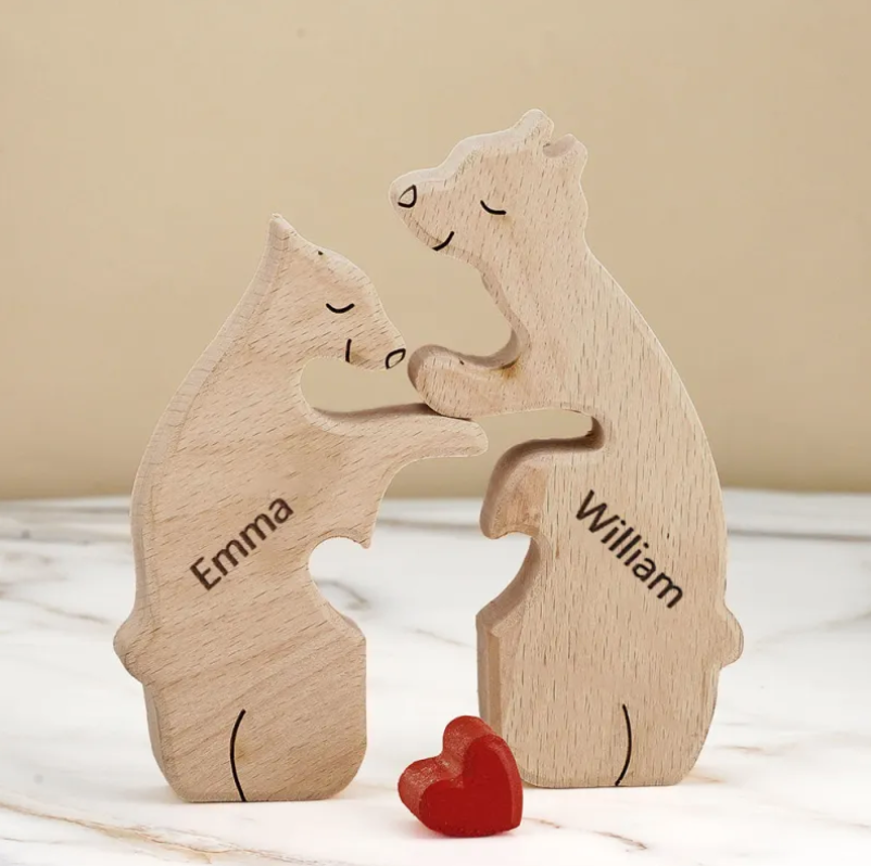 Famille ours en bois personnalisée avec prénoms - 2 à 6 ours