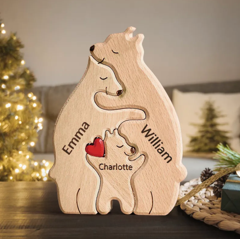 Famille ours en bois personnalisée avec prénoms - 2 à 6 ours